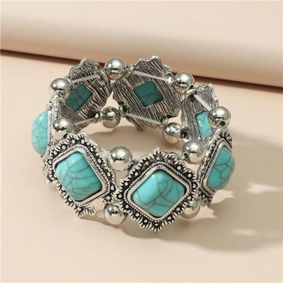 Turquoise Beaded Stretch Bracelets Bohemian Stackable - Picture 6 of 7